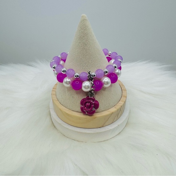 The Pink Rose Charm Beaded Bracelet - Picture 1 of 4